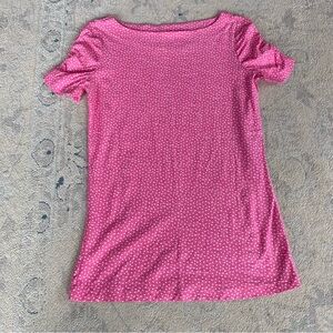 Lily Pullitzer Polka Dot Boat Neck T-Shirt Top Small Pink White Ruched Sleeve
